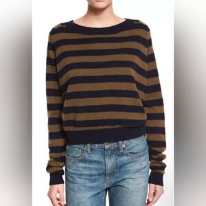Vince Cashmere Regiment Striped Navy and Brown Women's Sweater